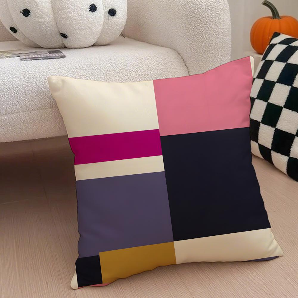 Abstract Color Blocks Pillow Minimalist Art Cushion Cover Throw Pillow Cover Hidden Button Durable Polyester Chair Cushion