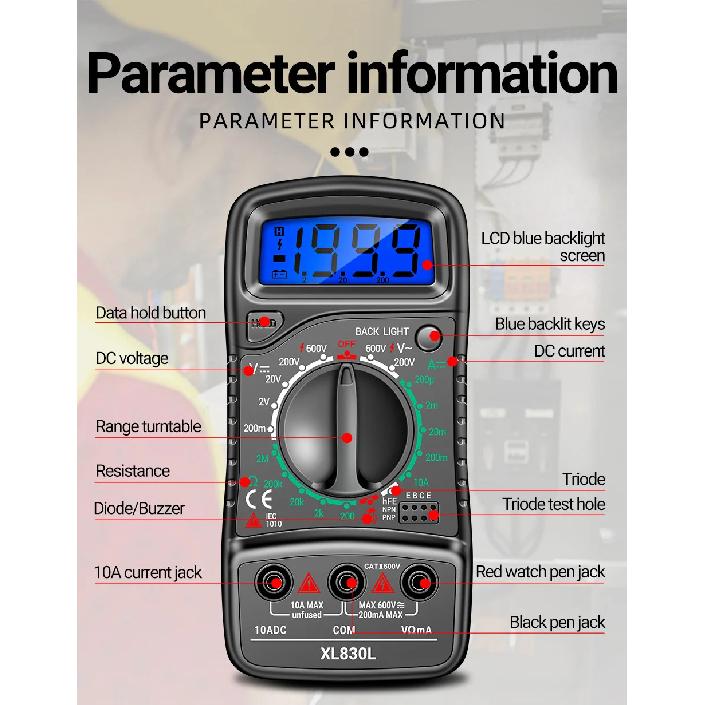 ANENG XL830L Digital Multimeter High-precision Voltage Current Meter Intelligent Portable Small Multimeter Transistor Data Hold