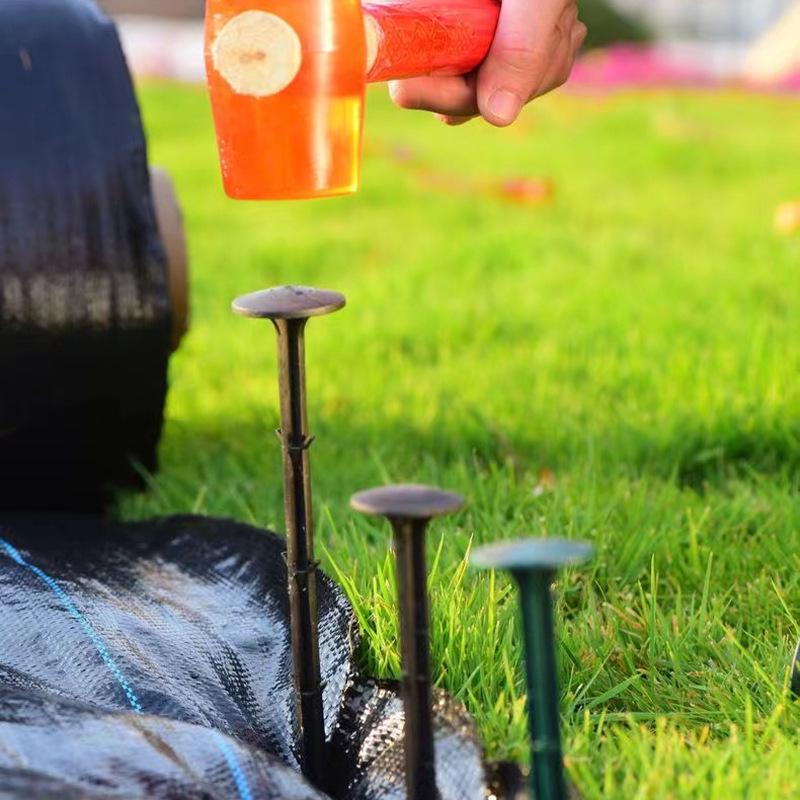 Weed Barrier Fabric Ground Nails - Black Plastic, Ideal for Orchard, Greenhouse, and Horticultural Use.