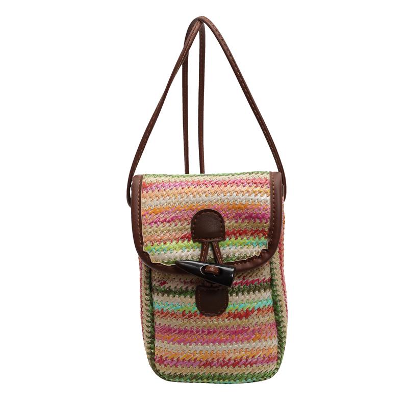 Sommer Ny Mini Reise Stråvevd Crossbody-veske Dame Utsøkt og Søt Liten Håndveske Dame Mobiltelefonveske Skulderveske Strandveske
