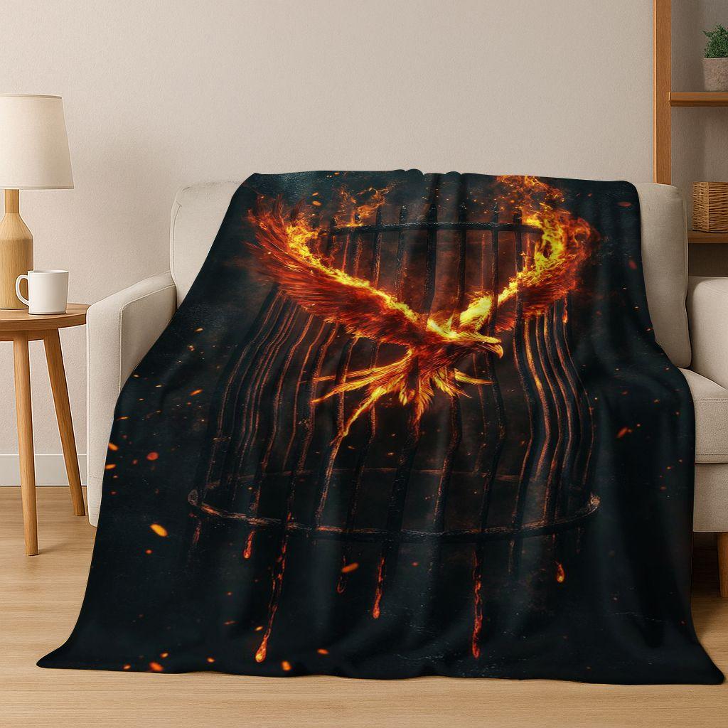 Colorful Rebirth Fire Phoenix Divine Bird Flannel Blanket,Warm and Cozy Soft Throw Blanket for Home Bedroom Bed Sofa Cover Kid