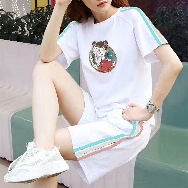 Women's Korean-Style Summer White Loose Plus Size Short Sleeve T-Shirt & Shorts Set
