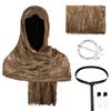 Medieval Hooded Cloak Scarf Set with Brooch and Belt for Cosplay Renaissance Festival Costume Accessories