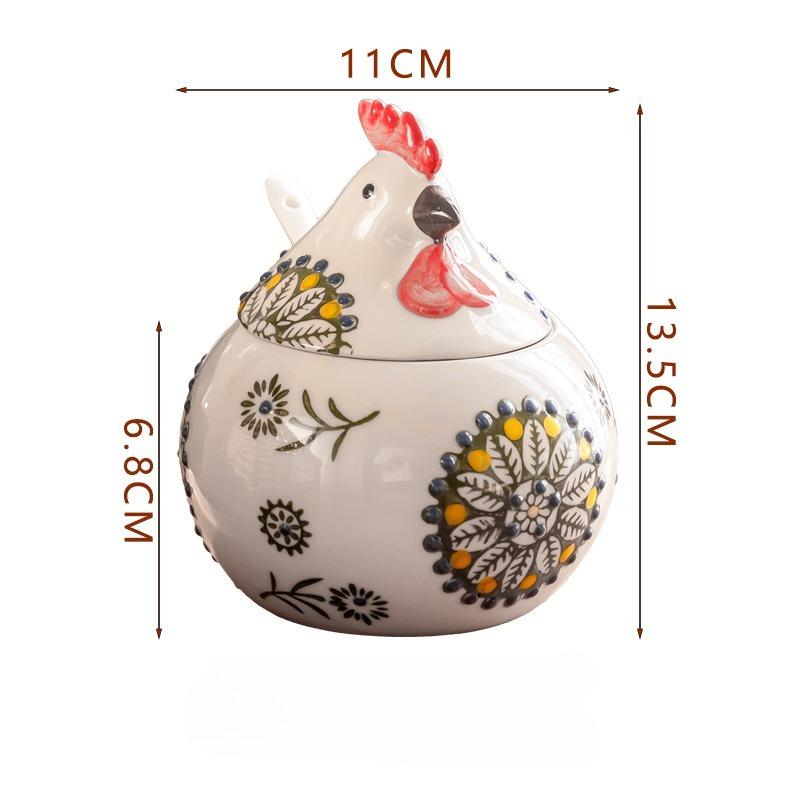 

Cute Minimalist Chicken Spice Jar Creative Home Ceramic with Lid Spoon Underglaze Hand Painted Moisture Proof зелёный