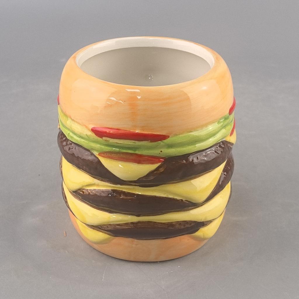 Hamburger water cup without lid, cute and cute breakfast cup, large-capacity ceramic hamburger cup, mug.