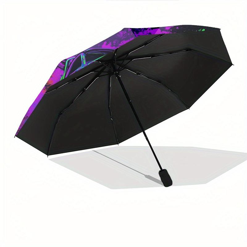 Monster Truck, Neonfarben Automatischer Regenschirm einfaches Acht-Rippen-Design, leuchtendes Farbmuster, stabiler Eisenrahmen, ideal für Reisen a