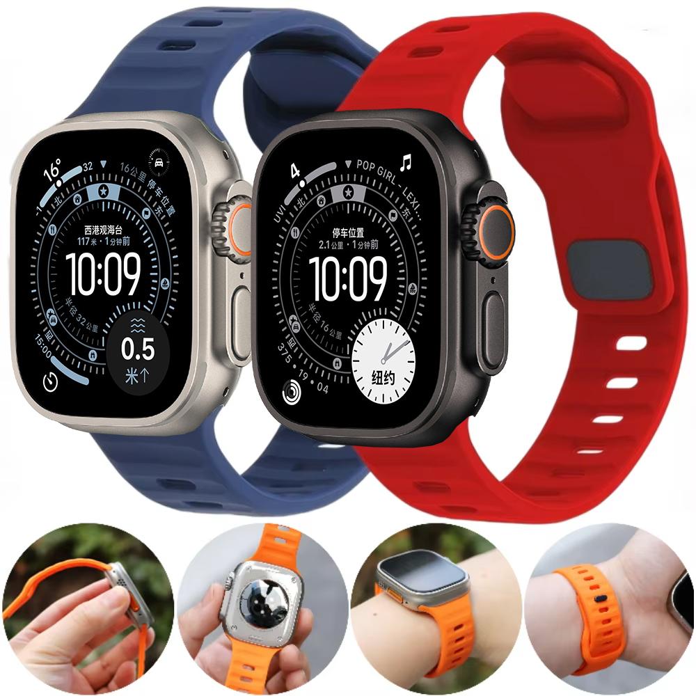 Silicone Strap for Apple Watch Ultra 3/2/1 49mm 11/10 46mm 42mm Sport Wristband iWatch Series 9 8 7 6 5 SE 3 45mm 41mm 44mm 40mm