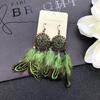 Original bohemian natural velvet feather earrings, female retro personality versatile elegant fringed fashion ear jewelry