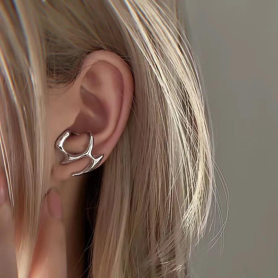 

Fashion Punk Irregular Liquid Earrings Hip-Hop Personality Metal Hollow Earrings Clip Girls Party Zircon Gifts Y2K Accessories