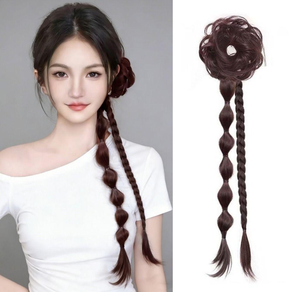 Ancient Style Side-Tied Bun with Twisted Braid Headband Ponytail Hairpiece Daily Use