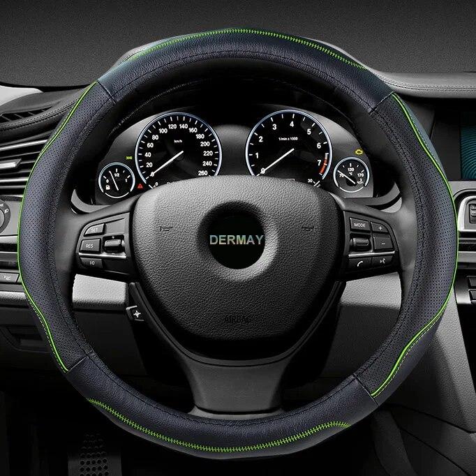 DERMAY Perforated GENUINE LEATHER CAR STEERING WHEEL COVER For BMW Ford Focus Skoda Honda Kia Nissan Etc. Top Quality 4Colors