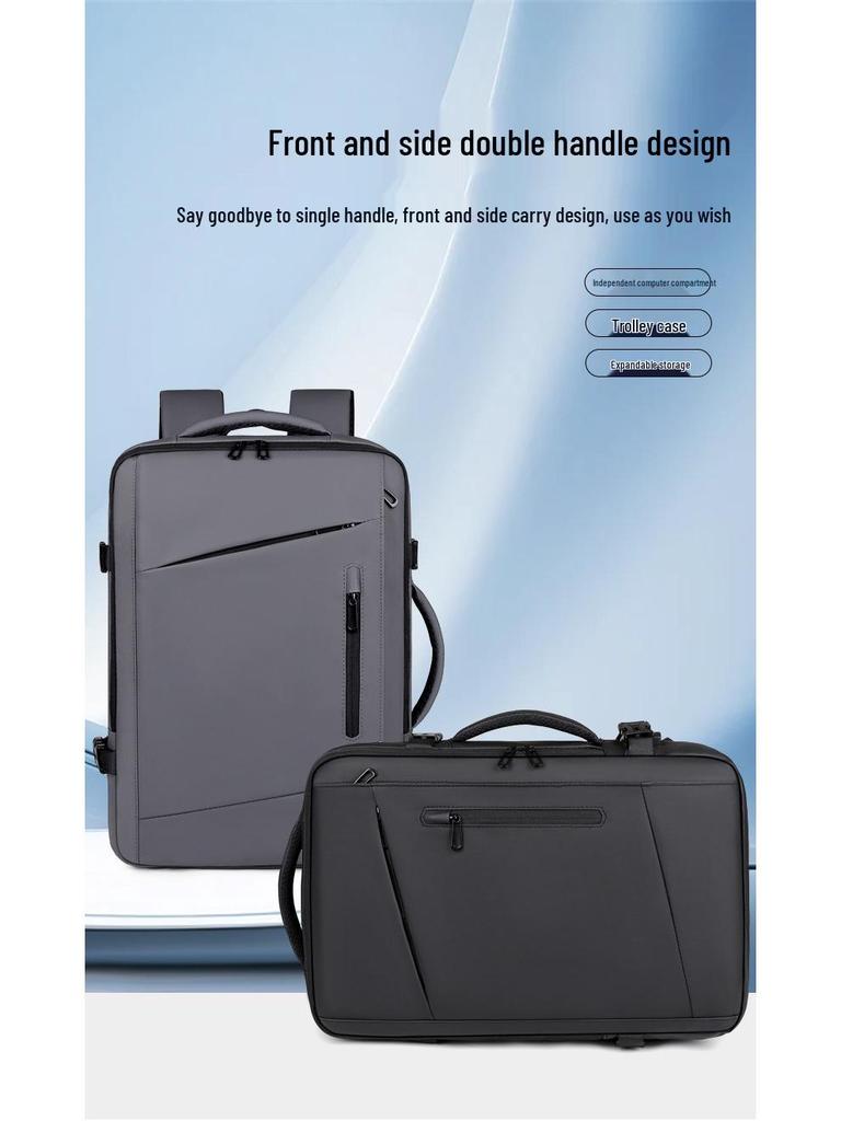 Men's Business Backpack: High-End, Expandable, Large Capacity, Water-Repellent Laptop Bag with Leather Film