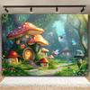 2D Enchanted Forest Fairy Tapestry, Magical Mushroom House Wall Hanging for Aesthetic Room Decoration