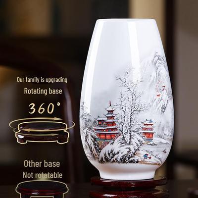 Jingdezhen keramikkvase i kinesisk stil for stue, blomsterarrangement med stor åpning, bambusdekorasjon, kattepynt
