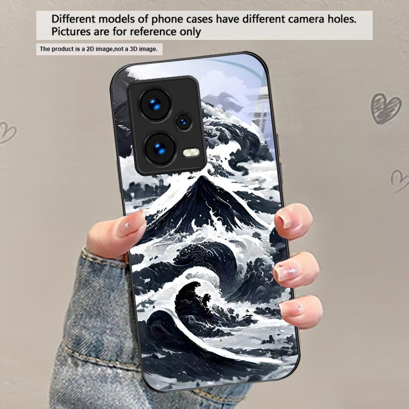 Abstrakte Moderne Wellen Für Redmi Note 14 Pro+ 13 Pro 8 9 9S 12S 10 Pro 11 12 13C 14C A3 12 13 K60 Ultra Schwarze Glas Handyhülle