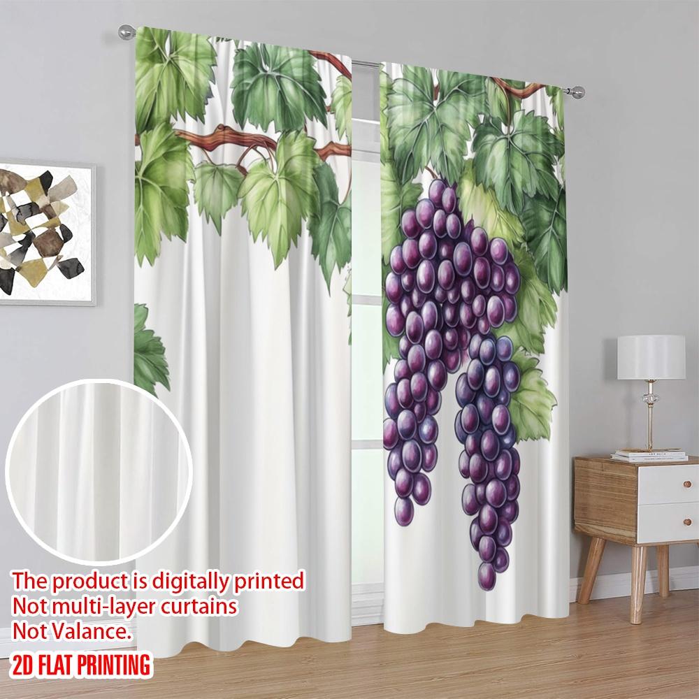 2pcs,2D Plane Printing Curtain Popular Grape Vines Durable 100% Polyester Fabric (without Rod) Gifts Use for Bedroom Living Room