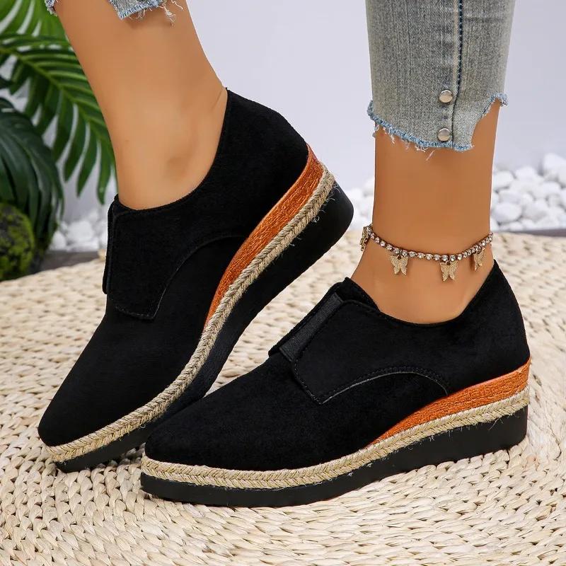 Fashion Women's Slope Heel Single Shoes Autumn New Pointed Head Suede Deep Mouth Thick Sole Anti-slip Wear-resistant Low-top Shoes