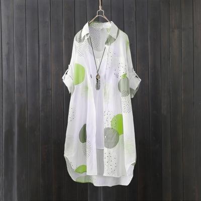 Lightweight Long Sleeve Geometric Print Shirt  Women's Loose Fit Blouse, Mid-Thigh Length Button Front Casual Chic Tops for All Seasons