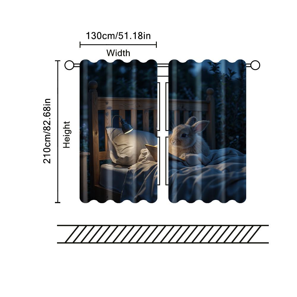 2 pcs   filtering curtains (excluding rods   non-movable   without batteries) Cute Rabbit Night Sleep (2) for use in bedrooms and