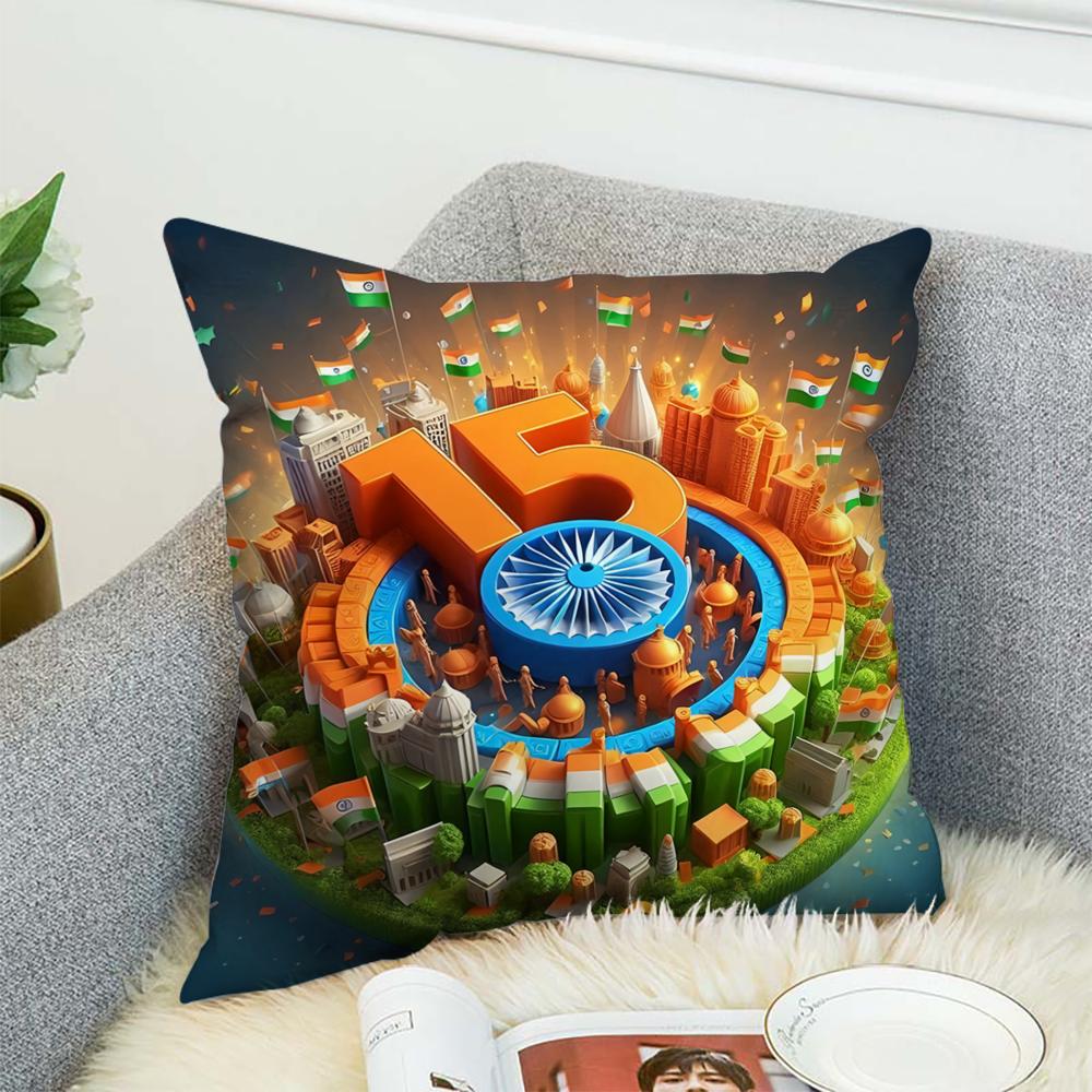 Indias Independence Logo Pillow Case For Car Sofa Decorative Home Double-sided Print Plush Square Throw Pillow Cushion Cover