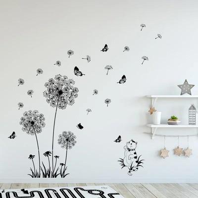 Modny Dekor Ścienny Naklejki Ścienne Słodki Kot Czarny Mniszek Lekarski Motyle Dekoracja Okna Salonu Mural Naklejki