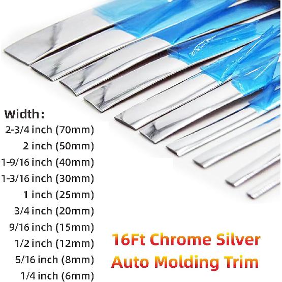 16Ft Chrome Silver Automotive Car Exterior And Interior Molding Trim Universal Bumper Window Door Body Side Decorative Strip Scratch-Proof (1/4 Inch