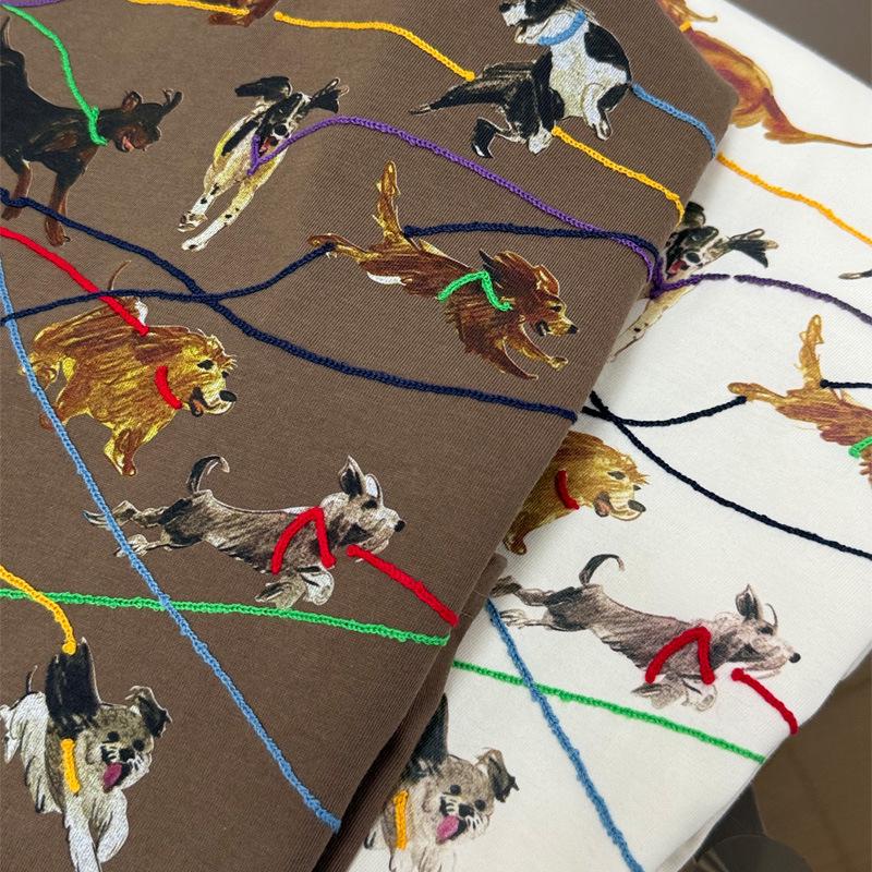 ID Podzimní Retro Štěně Potisk Vyšívané Tričko s Dlouhým Rukávem