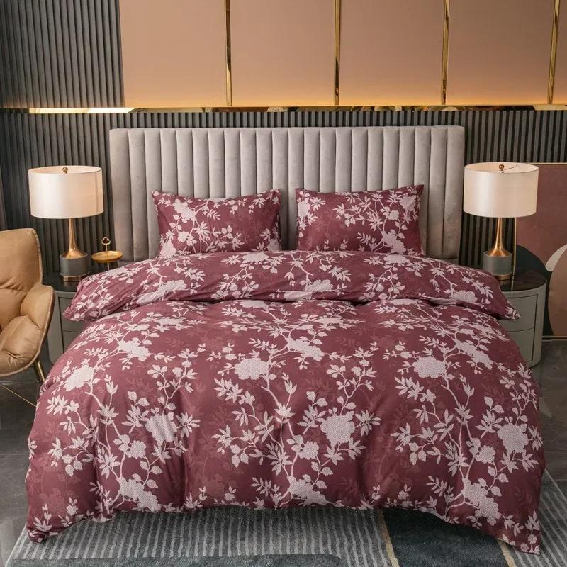 3pcs Printed Brushed Duvet Cover Pillowcase Three Piece Set High Quality Skin Friendly Fabric Bedding Cover (without Bed Sheet)