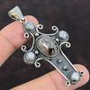 Ciondolo in argento e titanio Druzy Ciondolo a croce Ciondolo in argento sterling 925 Ciondolo in pietra di luna arcobaleno Regalo di anniversario Gioielli con pietre preziose fatti a mano