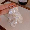 Retro Temperament Shiny Zircon White Petals Long Tassels Dangle Earrings for Women Cute Romantic False Piercing Ear Clip Jewelry