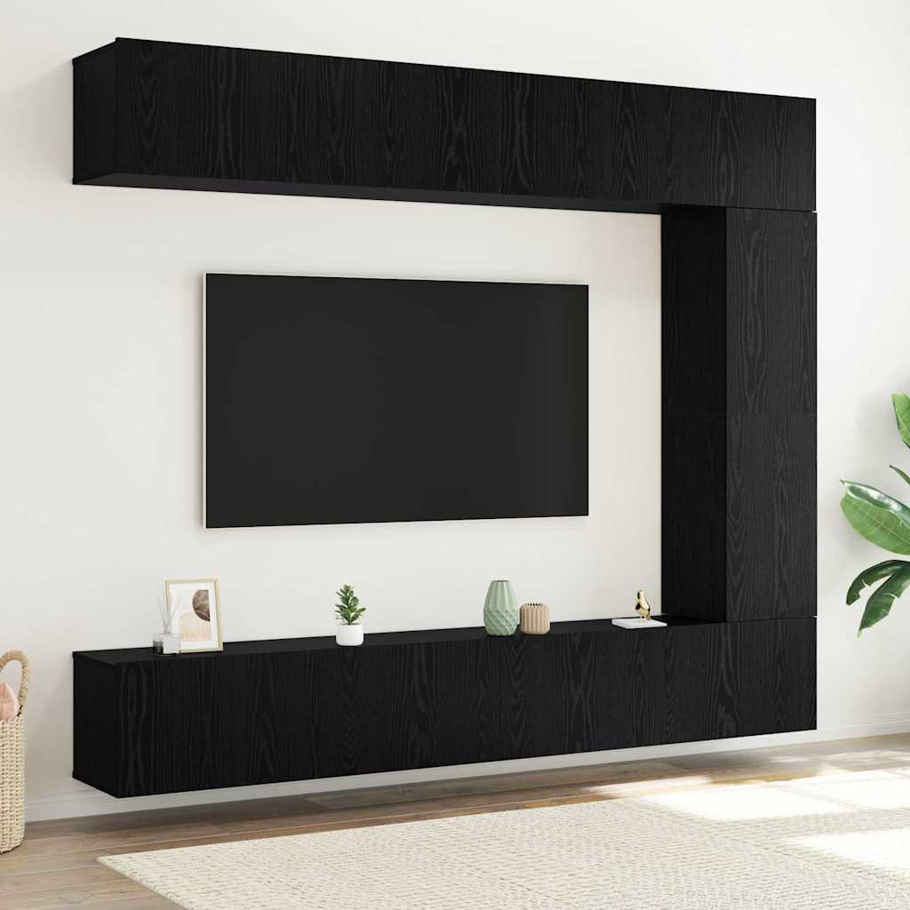5 Piece TV Cabinet Set Black Oak Effect Wood Based Material