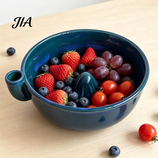 Vorbereitungsschüssel mit integriertem Sieb Keramik Beeren Selbstspülendes Sieb, Vortex Automatisches ablaufendes Obst Servier Reinigungs-Sieb, Effizient