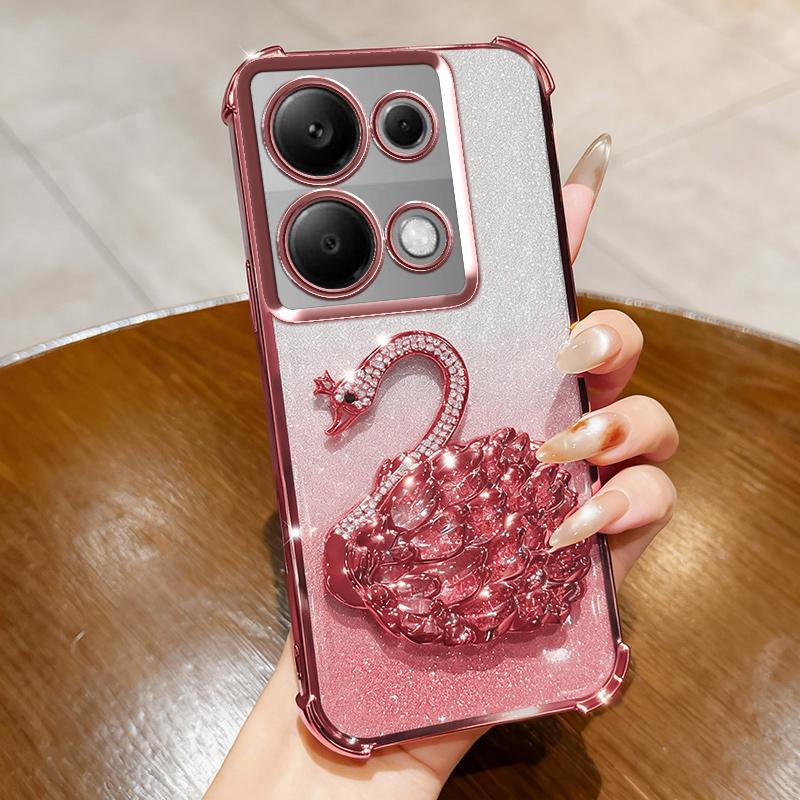 KEYSION Shockproof Plating Phone Case for Redmi Note 13 Pro 4G 13 5G Glitter Jewelled Swan Kickstand Cover for POCO X6 Pro M6 Pro