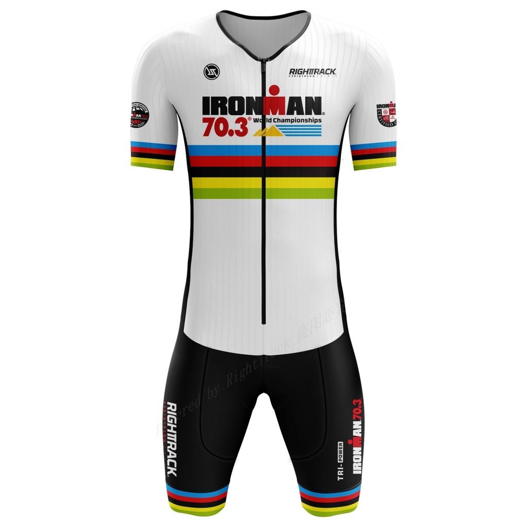 Mens Short Sleeve Triathlon Jersey Set - 100% Polyester Cycling Skinsuit with Sponge Pad Shorts - Lightweight Breathable Swimskin for Triathlon,