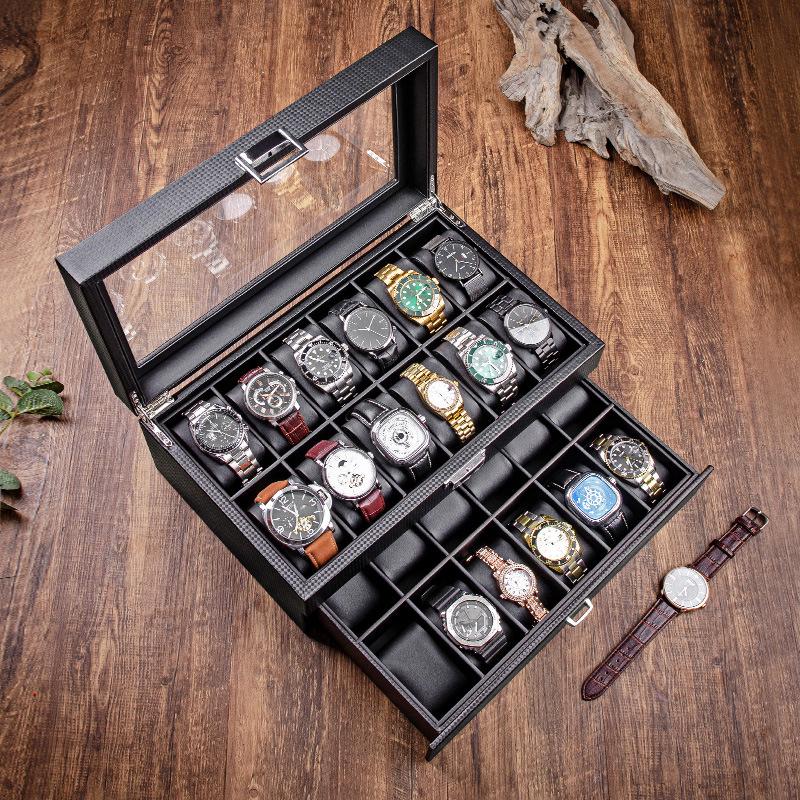 Carbon Fiber Leather Watch and Jewelry Storage Box