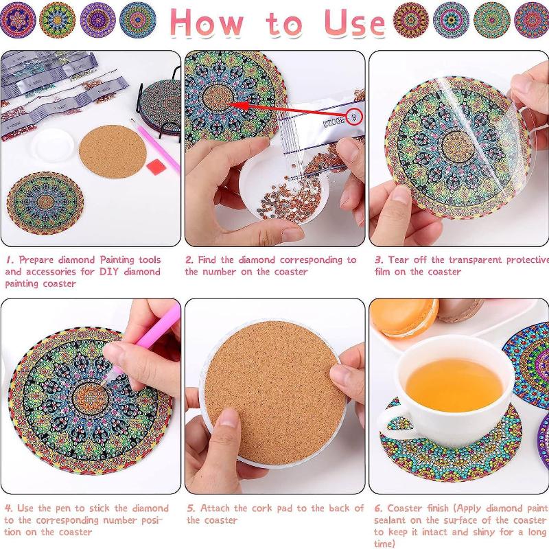 Diamond Painting, 8 sottobicchieri con supporto, sottobicchieri per painting, per cocktail con diamante, set fai da te, regalo di compleanno per adulti e bambini dai 6 ai 12 anni