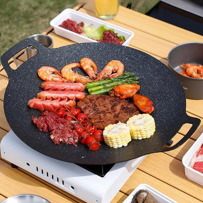 Leeseph Koreanische BBQ-Grillpfanne, runde Bratpfanne für Gas, offenes Feuer, Camping, Zuhause, Outdoor-Kocher, kreisförmig, mehrere Größen, schwarz