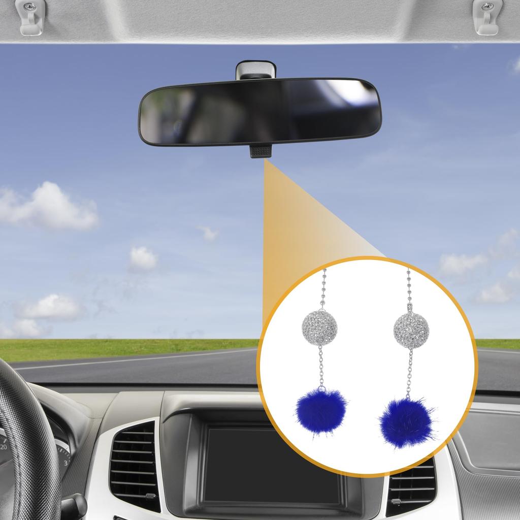 Partuto 1pc Artificial Crystal 2 Balls 2 Ball Pillar Car Seat Mirror Pendant Accessories Car Hanging Ornament Blue