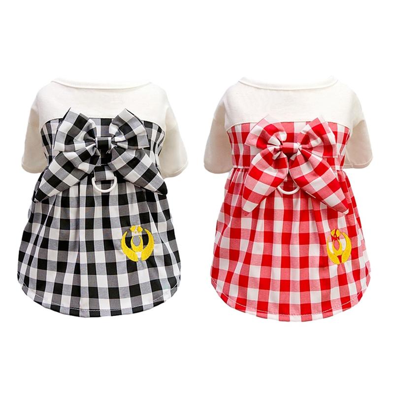 Pet Cat Dog Bow Plaid Clothes Dog Summer Costume