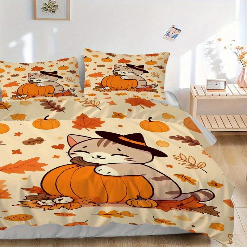 3pcs Halloween Cat Bedding Set, Suitable for Bedroom Decoration, (Includes 1 Duvet Cover And 2 Pillowcases, Quilt Not Included) yy250822187