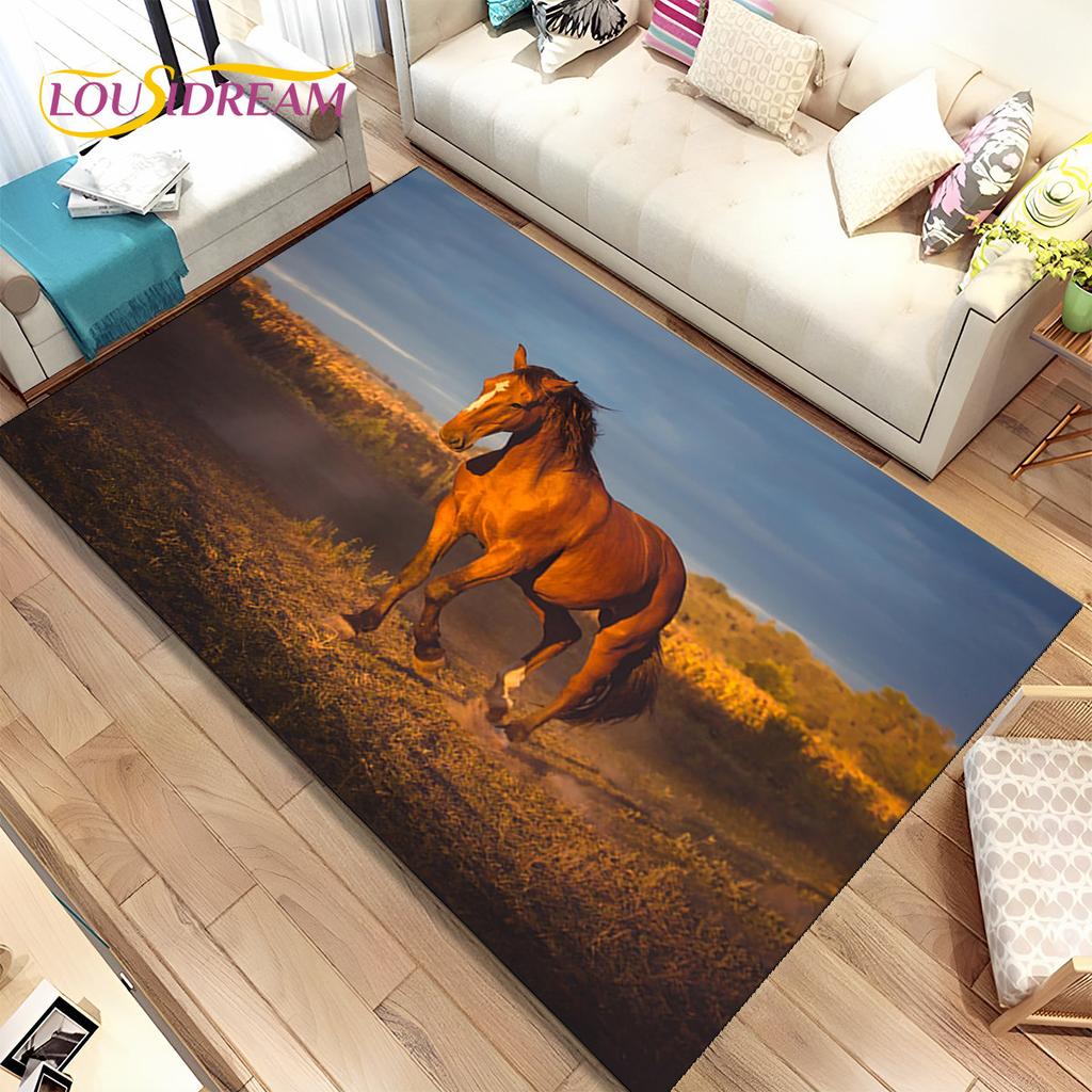 3D Animal Pentium Fine Horse Area Rug Large,Carpet Rug for Living Room Bedroom Sofa Doormat Decoration,kids Non-slip Floor Mat