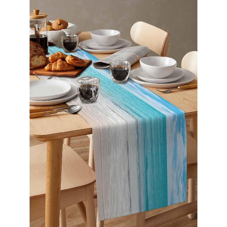 Summer Table Runners 70 Inches Long Tropical Ocean Beach Sea Water Table Runner for Family Dinner/Wedding/Outdoor Indoor Party, Cotton-Polyester