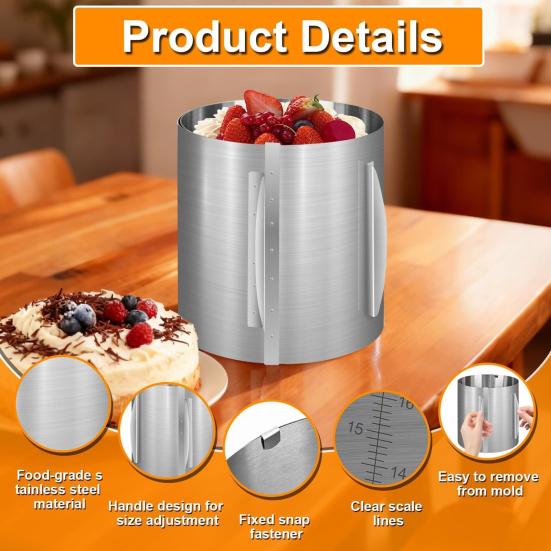 huaqianguhh Adjustable Cake Ring Mold, Stainless Steel Baking with Clear Markings, 6-12 Inch Round Mousse Mold for Pastry, Dishwasher Safe Decorating