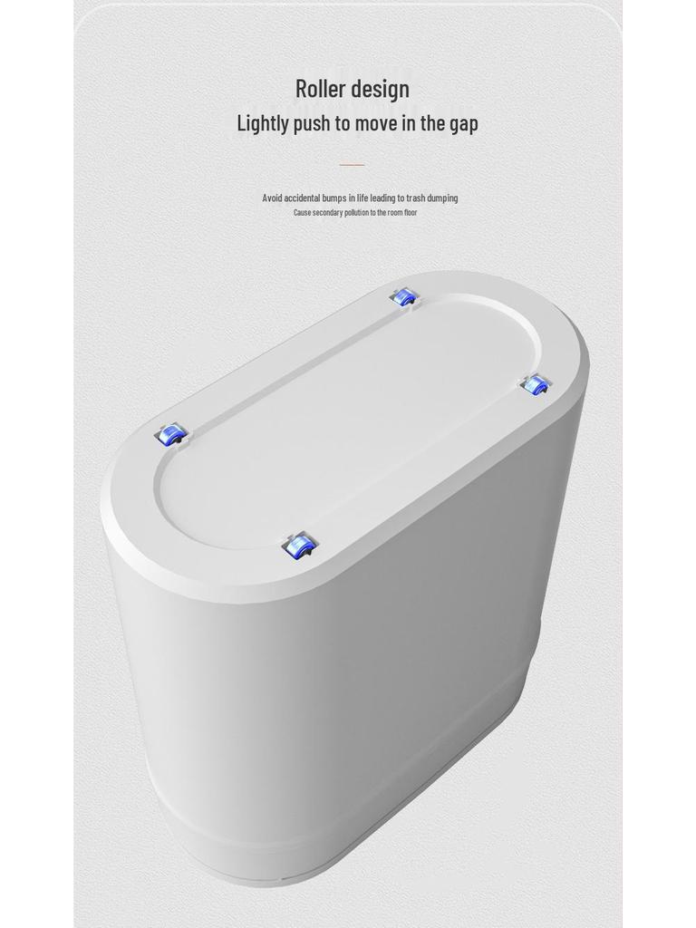 High-Gloss Flip Lid Slim Trash Can for Kitchen & Bathroom