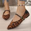 Women's Leopard Mary Jane Shoes Fall New Flat Plus Size One Line Two Wear Pumps Pointed Shoes