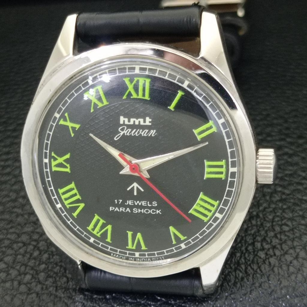 HAND-WINDING VINTAGE HMT JAWAN INDIAN MENS BLACK COLOR DIAL WATCH A700297-5