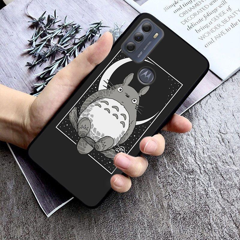 Cartoon Happy Totoro Cat Case for Motorola Moto EDGE 20pro 20lite E6 E7 Cover G STYLUS GPLAY GPOWER G 5G PLUS G30 G100 Coque