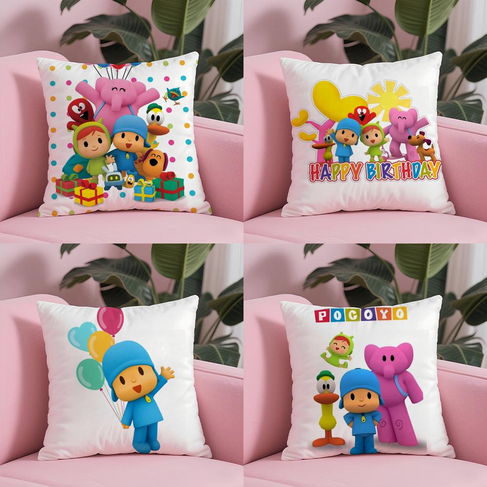 Happy Birthday B-Boy-Girl-Pocoyo Kissenbezug Seidiger Kurzer Plüsch Versteckter Reißverschluss Staubdicht Sofakissenbezug Für Heimdekoration