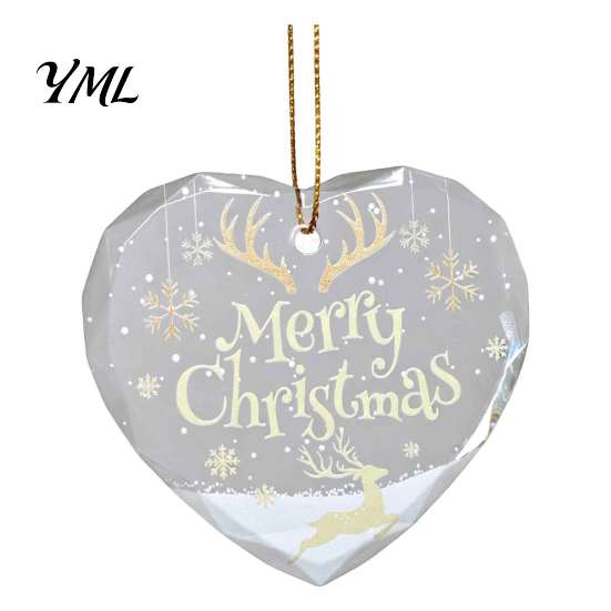 Seasonal Home Decor Items Heart Shaped Christmas Ornaments, Crystal Santa Winter Scene Hanging Ornament, Transparent Holiday Romantic Space