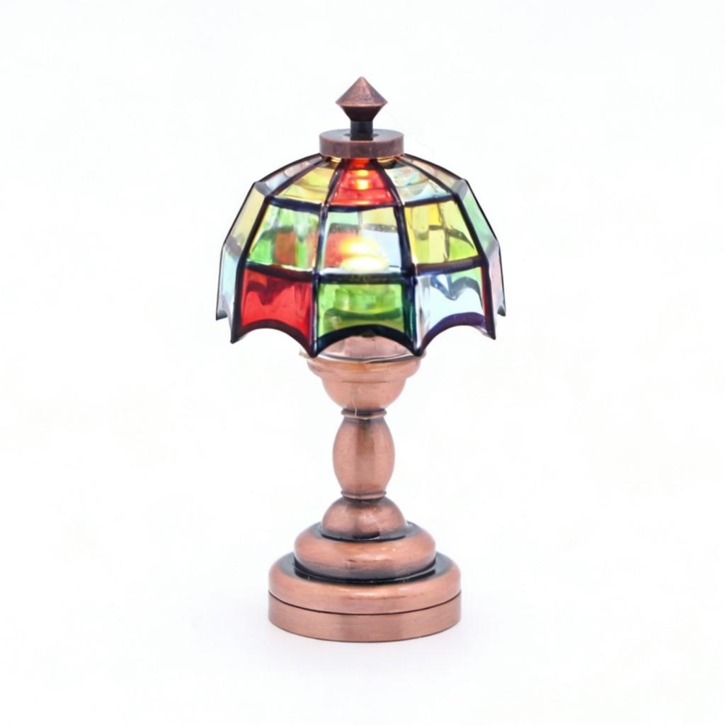 Dollhouse Mini Colored Glass Table Lamp Miniature Retro Colored Desk Lamp Dollhouse Furniture Decoration Home Decor